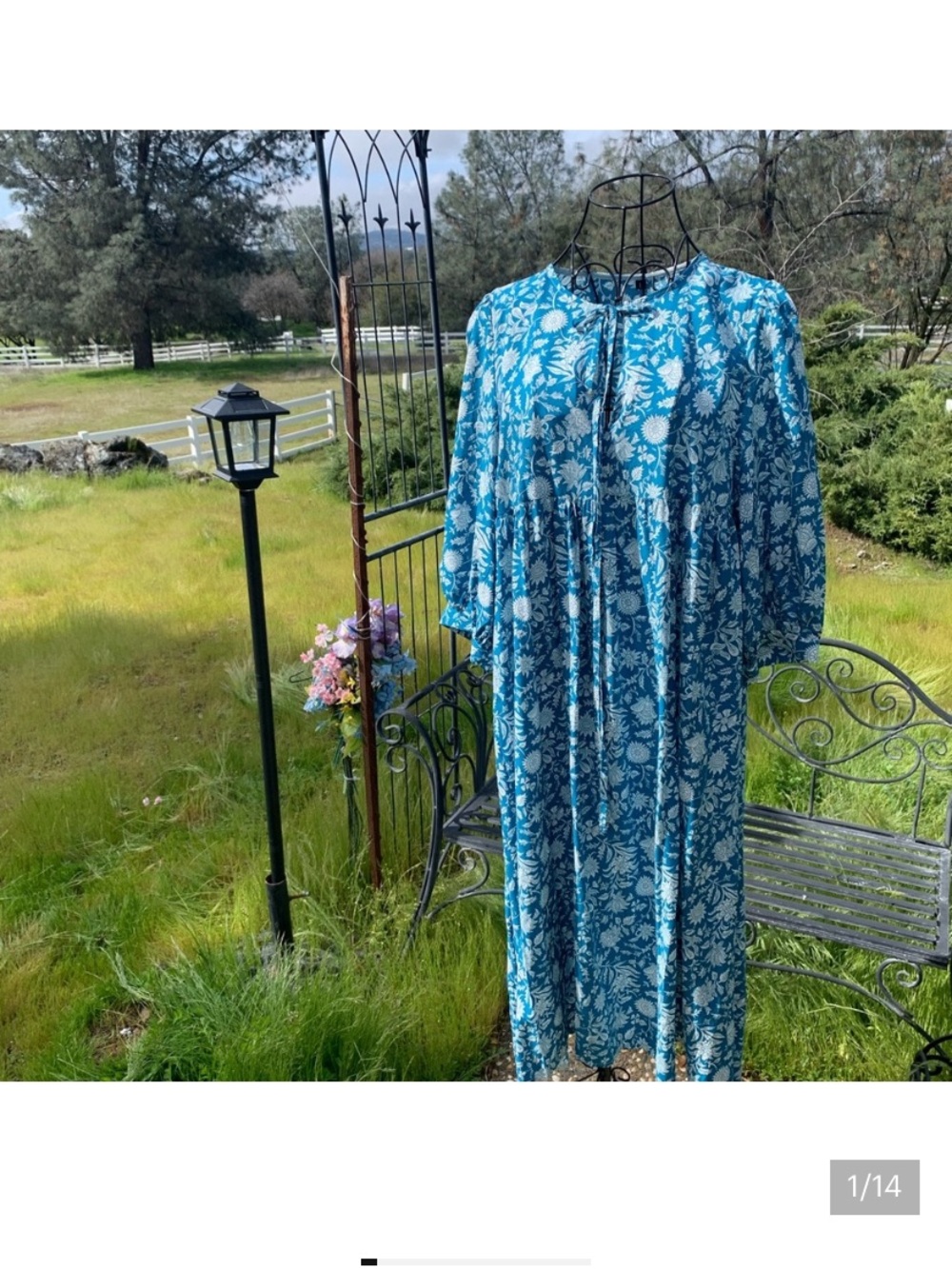 Bohemian Turquoise Blue & White Maxi Dress - Picture 4 of 12